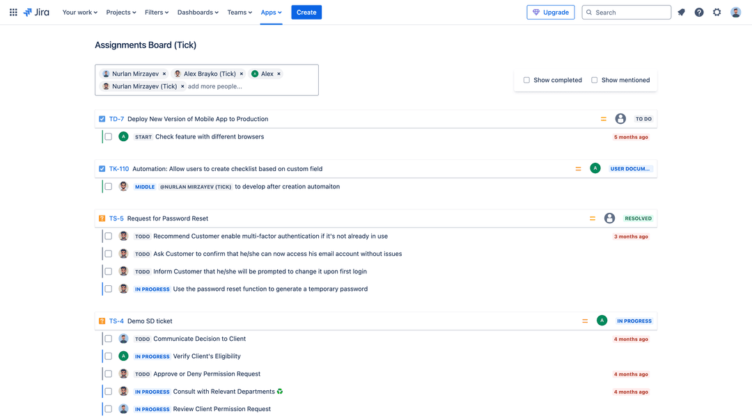 Assignments Board by Tick