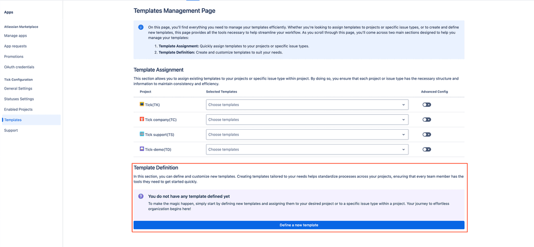 Navigation to Template Definition section