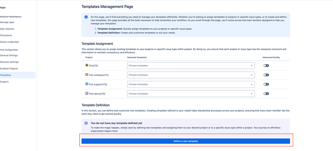 Click on the create a new template button