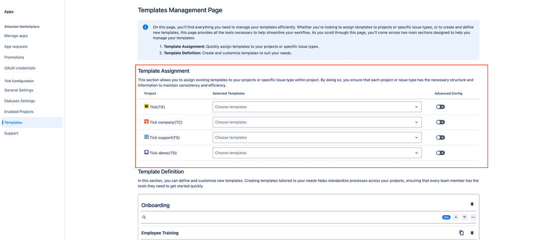 Navigation to Template Assignment section